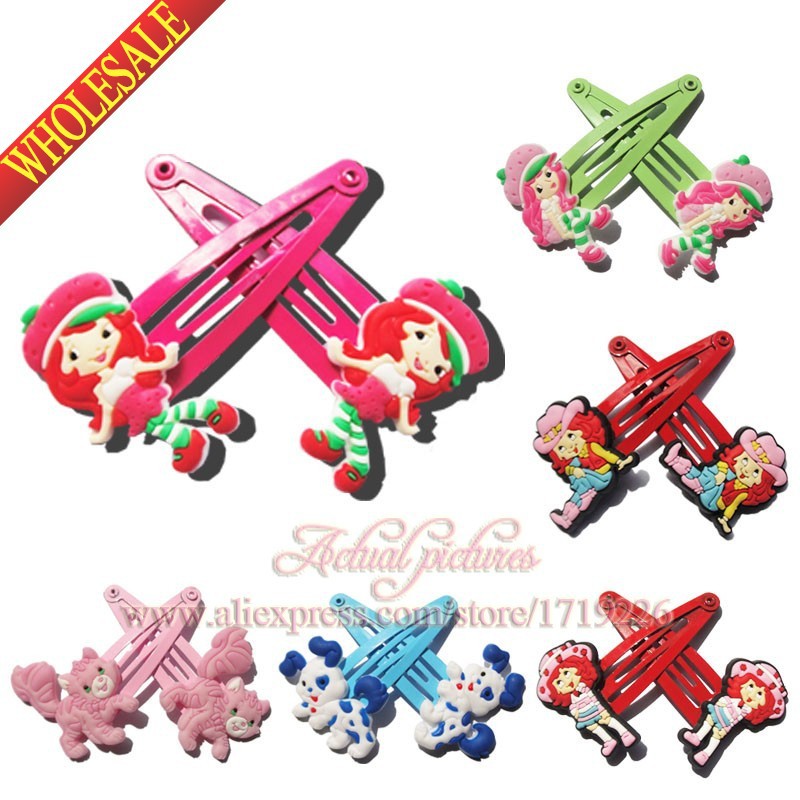 Party Favors 6pairs lot Strawberry Shortcake Baby Girls Kids Hair Clips Elastic Hair Bands Hair Accessories