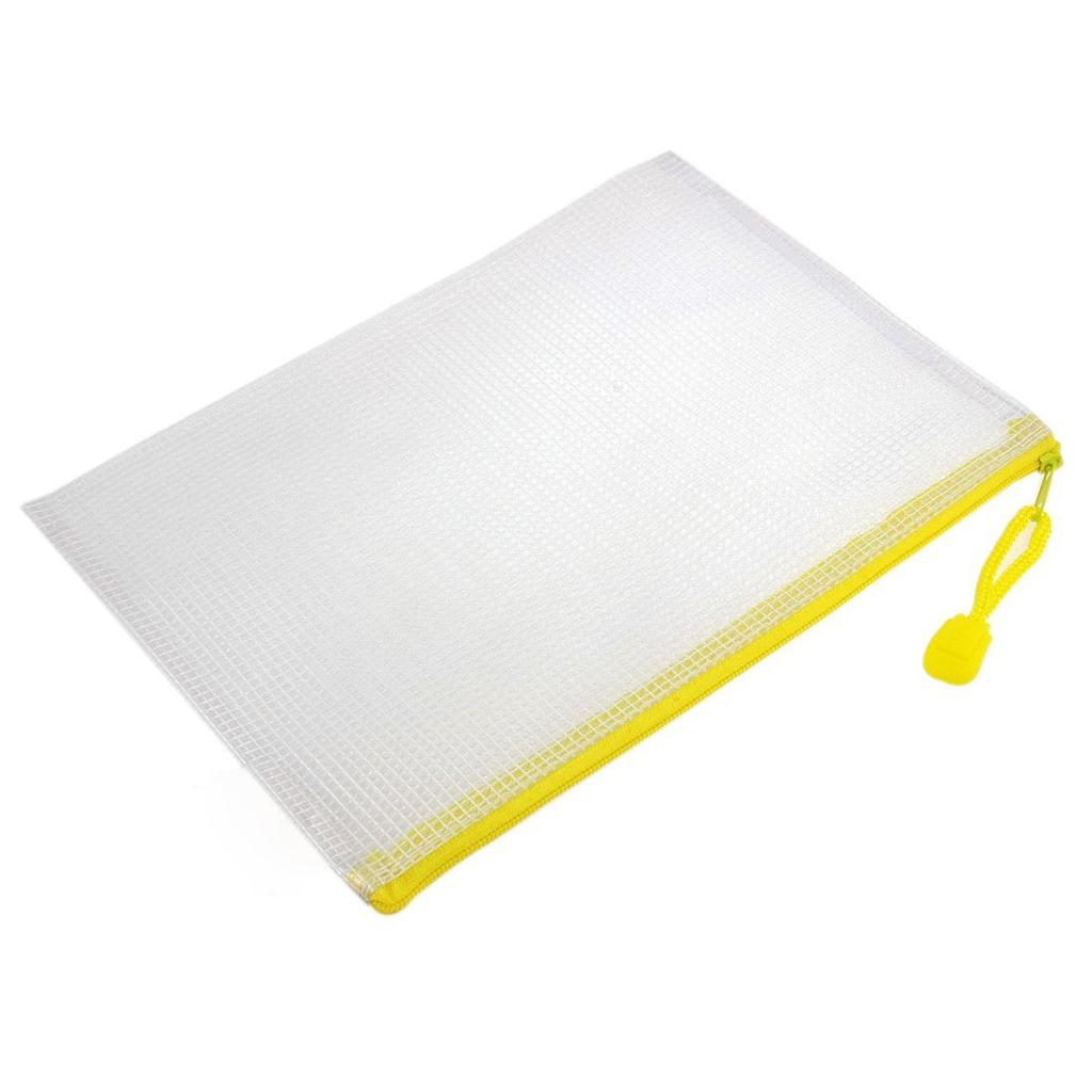 WSFS Hot Sale 4 Pcs Pen File A4 Document Bags Yellow Zip up White Plastic Pockets