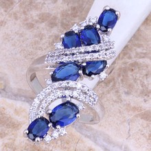 Captivating Blue White Topaz 925 Sterling Silver Ring For Women Size 5 / 6 / 7 / 8 / 9 / 10 Free Shipping & Jewelry Bag S0440