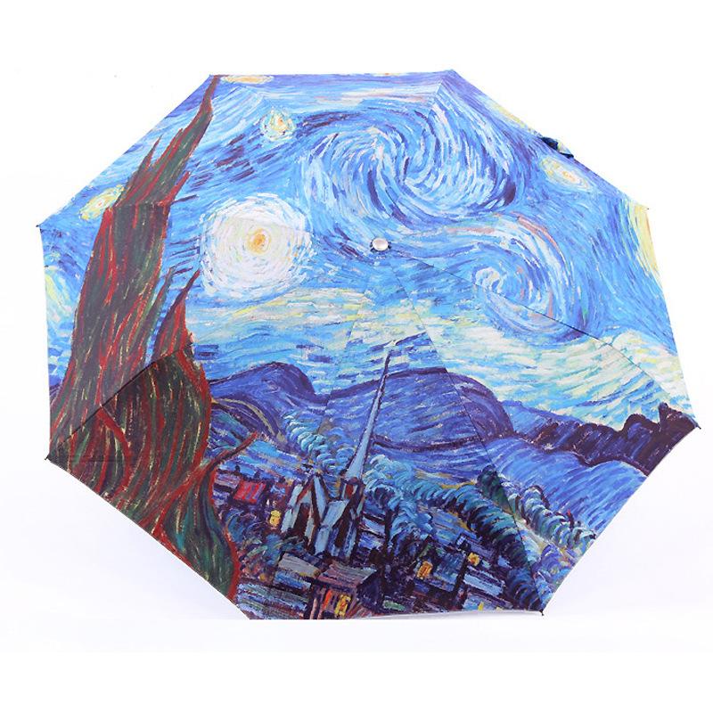 Brand Umbrella Van gogh Starry Night Oil Painting 3 Folding Parasol Sun Protection Anti-UV Umbrellas rain women guarda chuva