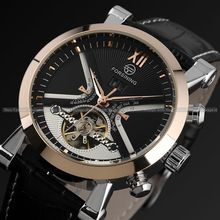 2015 Forsining Horloges Mannen Tourbillion Day Mechanical Auto Leather Watch Men Wristwatch Christmas Gift Gift Box