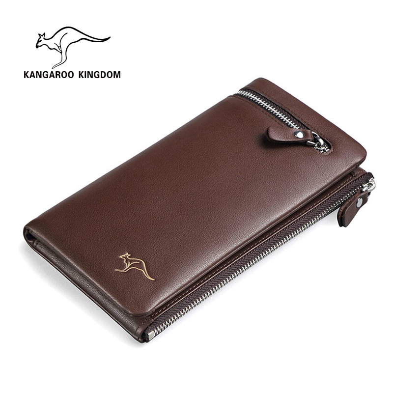 The kangaroo authentic wallet Male long wallet wallet Men handbags leather wallet The first layer leather zipper bag