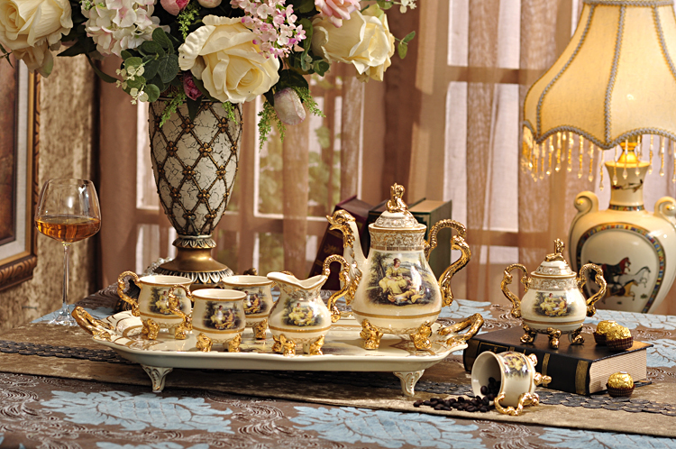 European royal bone china coffee set tea set ceramic coffee cup and saucer suit teapot tea