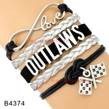 (10 Pieces/Lot) High Quality Infinity Love Outlaws Multilayer Bracelet Finish Line Chequered Flag Black Suede Leather Custom