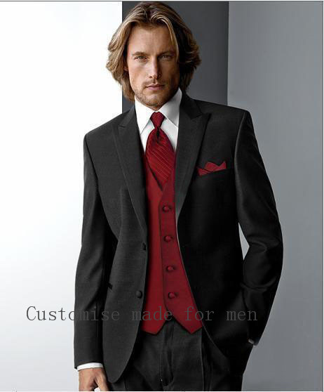 black suit red vest