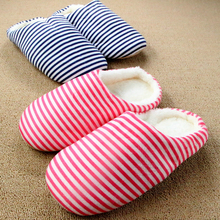 Winter Cotton Flock House Women Indoor Slippers For Men home Shoe New Minimalist Stripes Floor Lovers Chinelos Homem Slippers
