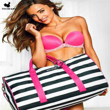 Famous Brand Women Canvas Tote Bag Black and White Striped Big Summer Beach Travel Sling Bag Secret Bayan Canta Pink Shoulder V