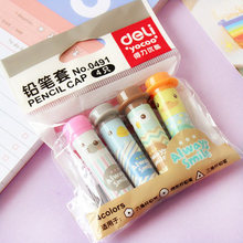 10 bags carton pencil cap child topper pen cap each bag include 4pcs soft and safety 15x45mm pencil accessory Deli 0491