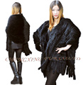 CX B 14C Womens Genuine Rabbit Fur Shawl with Tassels DROP SHIPPING