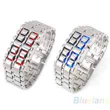 2013 New Fashion Men Women Lava Iron Samurai Metal LED Faceless Bracelet Watch Wristwatch 0E93