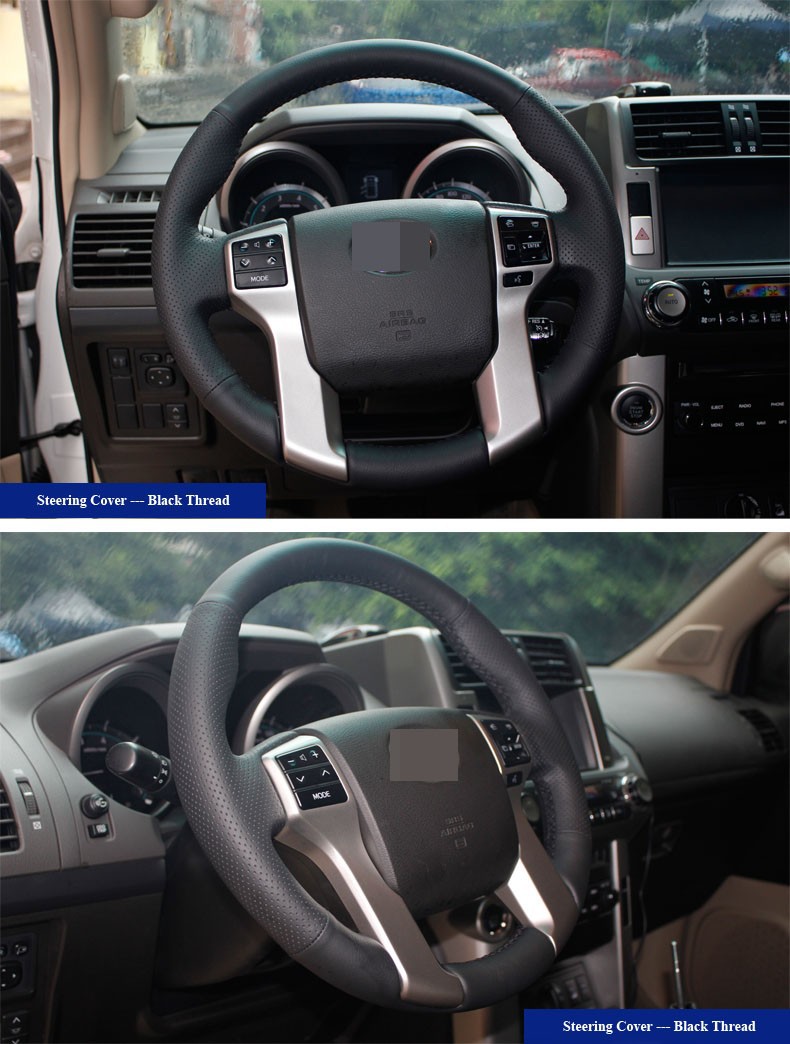 for Toyota Land Cruiser Prado 2010-2014 Tundra Tacoma Black Leather Steering Wheel Cover Black Thread
