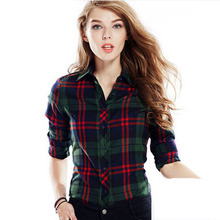 New arrival 100% Cotton Plaid Blouses Shirts Women Outwear Long sleeve Flannel Tartan Shirts 2015 Autumn Plus size 3XL QL1615