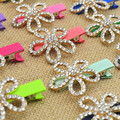 Trail order NEW arrival baby girl bling pearl flower clip 24 colors ribbon covered hairpin kids