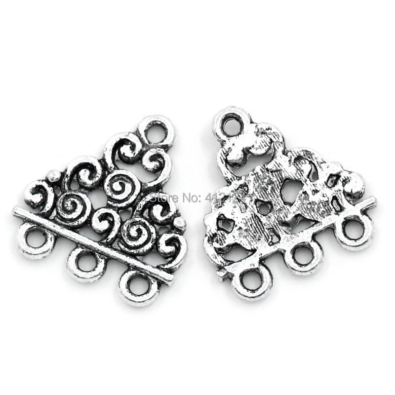 Wholesale Antique Silver Tone Connectors Hollow Triangle Charm Jewelry Making Findings 18mmx17mm(6/8