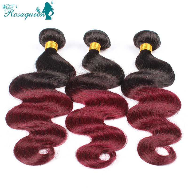 Peruvian Virgin Hair Body Wave Ombre Hair Extensions Rosa Hair Products 3 Pieces Lot Two Tone 1B/Burgundy Human Hair Weaves Wavy