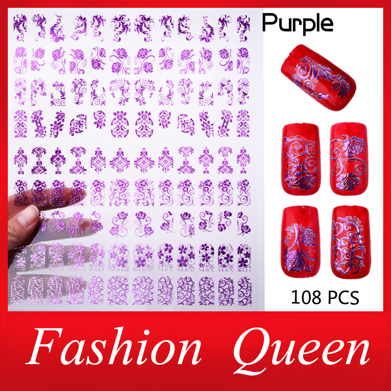 New 3D Nail Art Stickers 1sheet Purple Adhesive DIY Design Metallic Fingernails Decals Manicure Beauty Nail