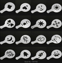 Barista Stencils Template Fashion Cappuccino Coffee Strew Pad Duster Spray Tools Free shipping 16Pcs Set