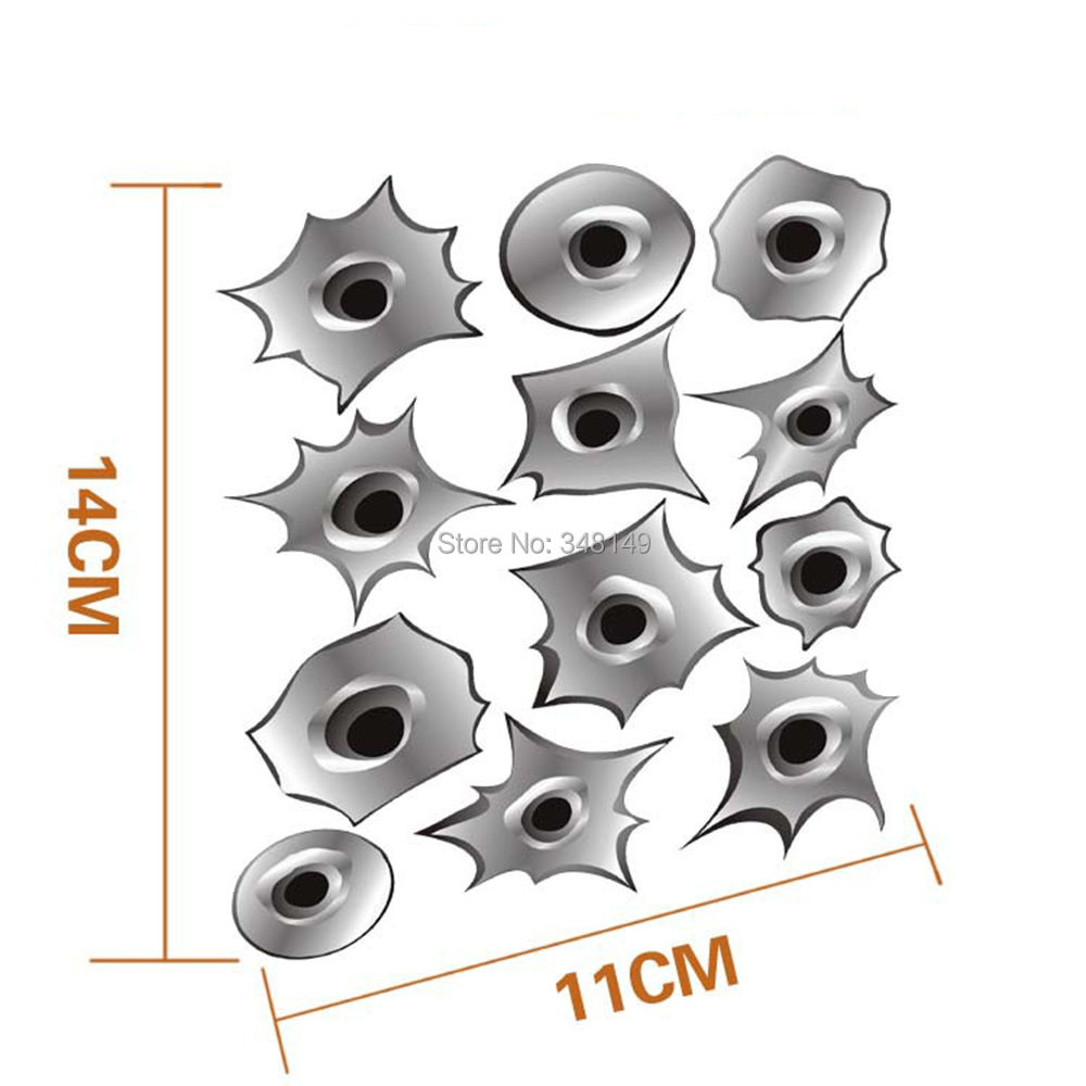 12 x Funny Simulation Gun Bullet Hole Stickers Car Decal for Toyota Chevrolet cruze Volkswagen skoda