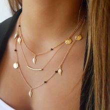 newest gold/silver chain beads and leaves pendant necklace multi-layer necklaces of fashion jewelry for women accessories HL0174