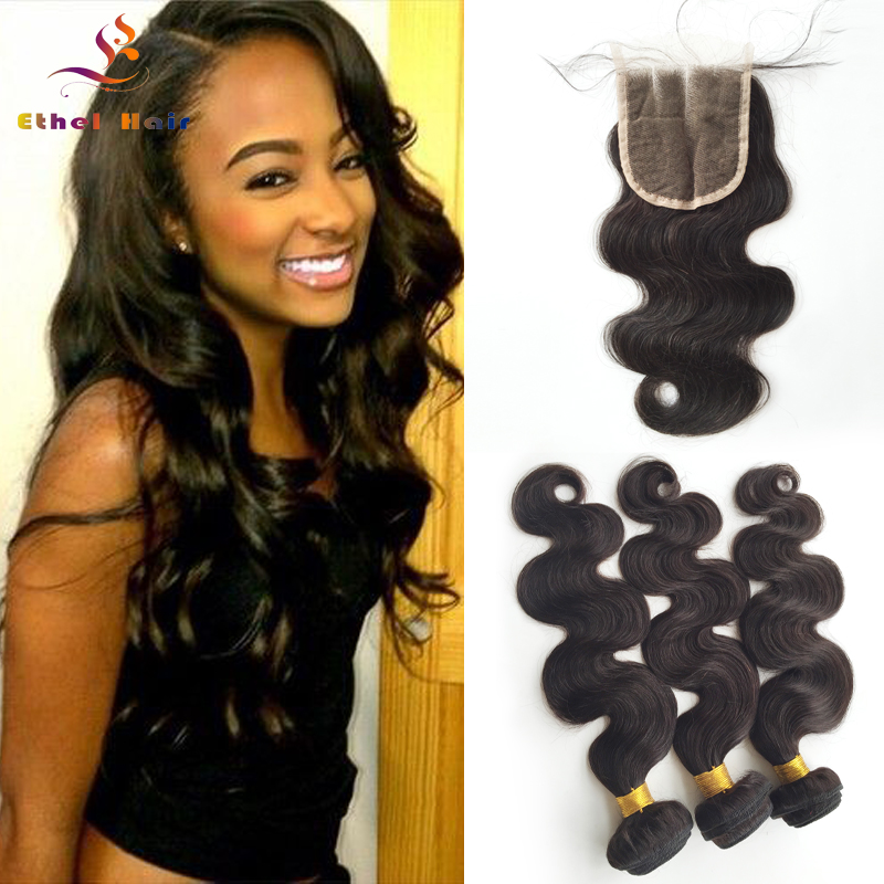 Unprocessed Grade 7A Brazilian Virgin Hair With Closure Brazilian Body Wave With Closure Human Hair Weave 3 Bundles With Closure