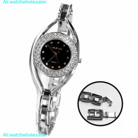 FW819B Water Resist Black Dial Women Stylish Alexis Brand Crystal Bracelet Watch