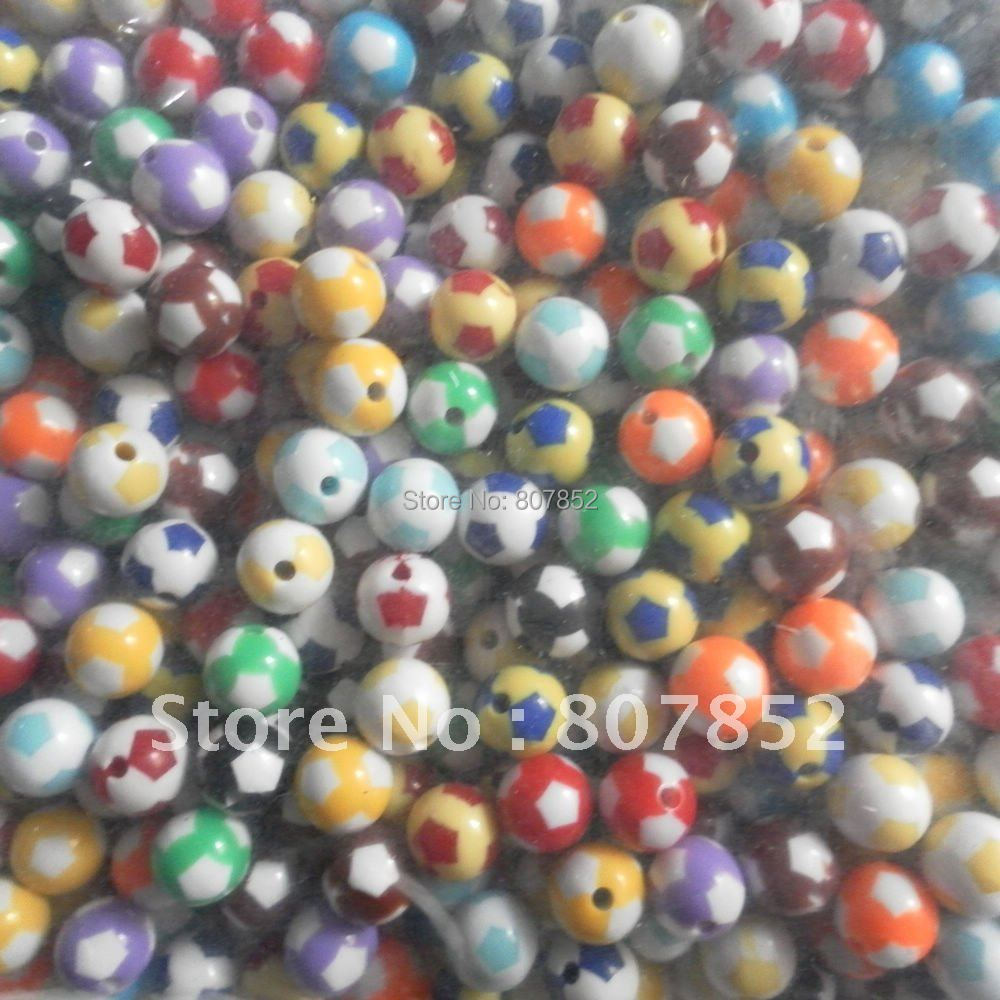 wholesale DHL free shipping, 12mm 1000pcs/lot Mixed Color Plastic Soccer Bead, Football Bead, Fashion DIY Beads