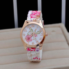 New Design wristwatches women Flower Printed Silicone band clock Causal Quartz Watch relogio feminino hour