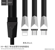 HOCO 3 in 1 Type-c+Lightning+micro rhombus Zinc alloy usb cable mobile phone cables for iPhone 6 7 6s Plus for Samsung android