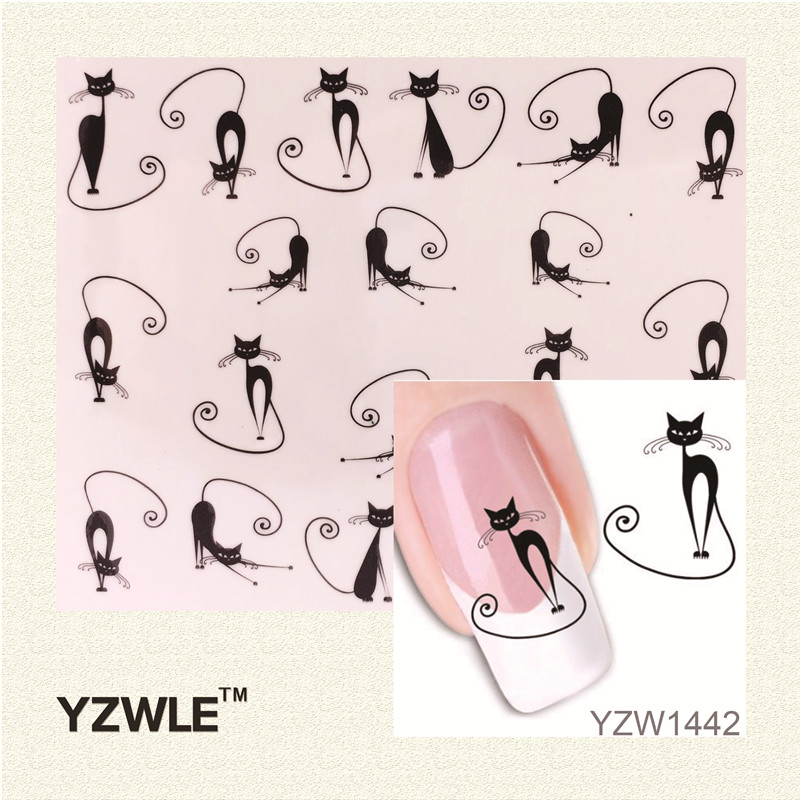 YZWLE 1 Листов Симпатичные Pattern Кот DIY Наклейки Ногтей Вода Трансферная Печать Наклейки Аксессуары Для Маникюрный Салон