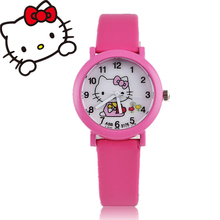 2016 Hello Kitty Cartoon Watches For Kid Girls Students leather Straps Wristwatch Analog hellokitty Quartz watch montre enfant