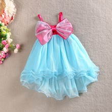 2016 2015 Baby Kids Girls Straps Big Bow Dress Organza Ruffled One Piece Formal Dress 2