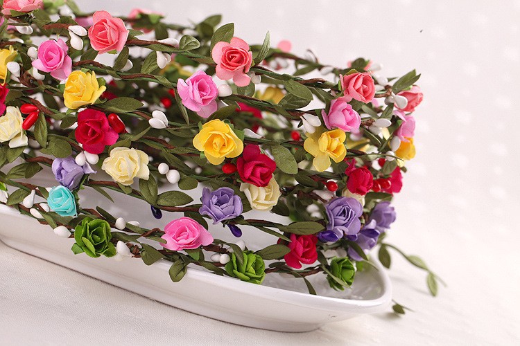 Bridal wreath headdress Plum hair ring Wedding decoration Hair accessories Flower headband Rose petals Flower crown Scrunchy (2)