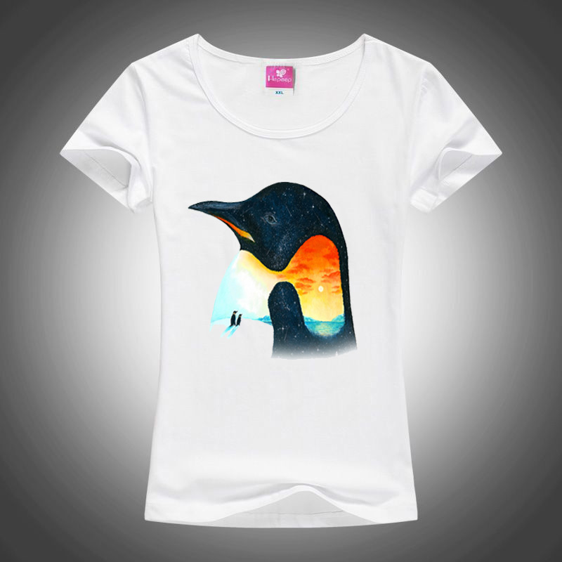 2016新しい夏ダンシングトップスクレーンとカラーかわいいペンギンtシャツ女性プラスサイズブランド服原宿tシャツ女性