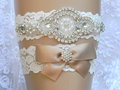 Wedding Garter Set Lace Flower Bridal Garter Pearl and Rhinestone Garter and Toss Garter Set Wedding