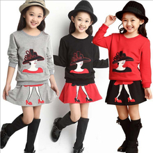 2Pcs/set New kids clothes girls clothing sets baby girl cartoon t-shirt skirt children girl dress clothes winter warm 8-16 years