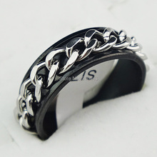 Party Jewelry Gift 2015 New Arrivals 316L Stainless Steel Black Chain Mens Spinner Rings Fashion Men