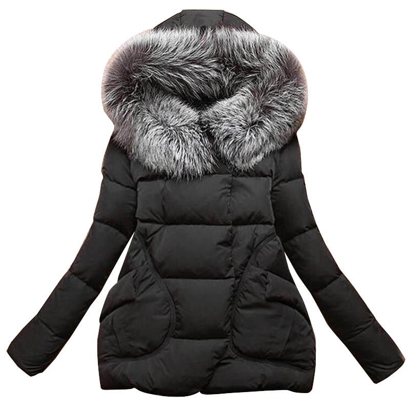 New Winter 2016 Women Jackets Cotton Full Sleeve Covered button with pocketswomen Hat with Feathers Ultra