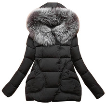 New Winter 2016 Women Jackets Cotton Full Sleeve Covered button with pocketswomen Hat with Feathers Ultra Light Down Jacket A023
