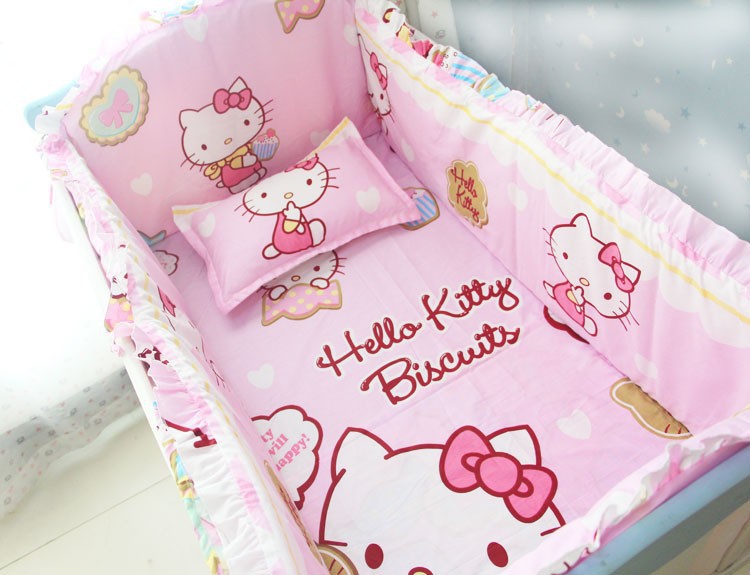 Promotion 6pcs Cartoon Cot Bedding Set Crib Sheet Pink Baby