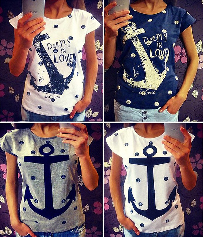 FanShou-Free-Shipping-2015-Women-T-Shirts-Summer-Straight-Anchor-Print-Shirts-Casual-Shirts-Tee-Tops