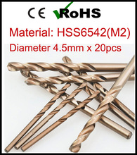 Diameter 4.5mm x 20pcs High Speed Steel M2 Metal Working Drilling Power Tools Twist Drill Bit scie cloche broca bisagra