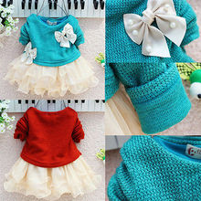 Fancy Baby Girls Knit Sweater Tops Lace Tulle Tutu Bow Party Dresses Clothing UK
