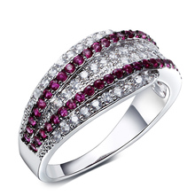 2015 New Ring Platinum Plated Micro Pave AAA ruby and clear Cubic Zircon Brand Ring For party Jewelry