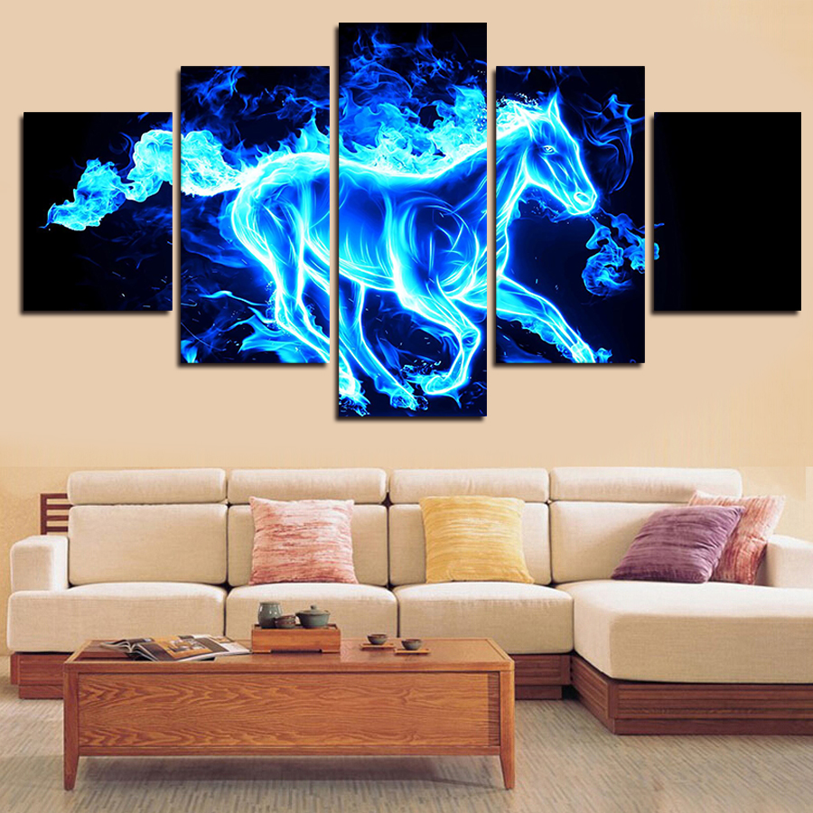 5 Panels Home Decor Painting Wall Decoration Painting On Canvas Irregular Animal Horse Wall Art Picture Prints Modular Picture