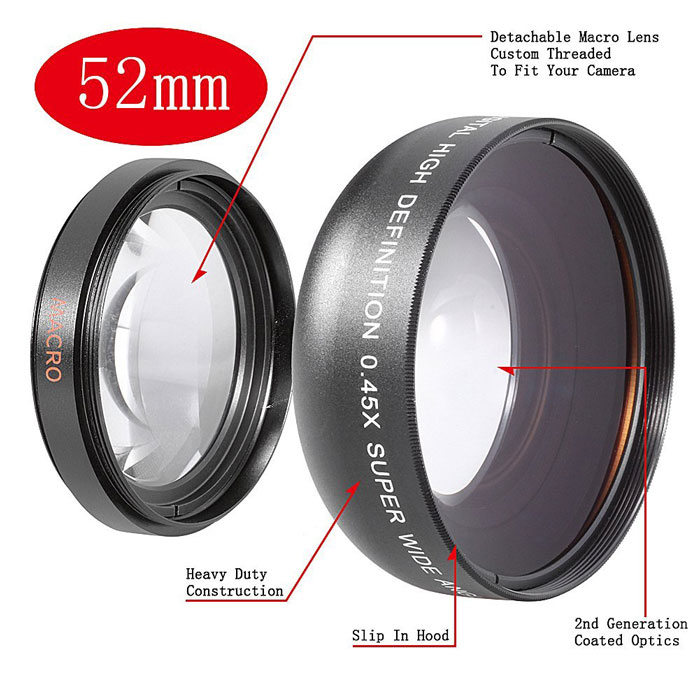 52mm 0.45X High Definition Fisheye Wide Angle Macro Lens for Nikon D3200 D3100 D5200