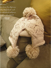 Winter warm headwear Thermal Wool Hairball Outdoor Ski Ear Protect Split Long Back Knitted Braided Bomer