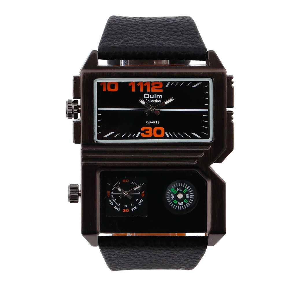 2015 New Design Oulm 3561 Men Military Sport Watch Dual MOvement Outdoor Army Wristwatch Compass Display
