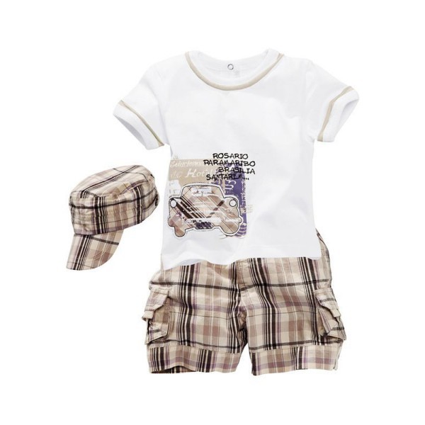 Baby Boys Infants Suit T shirt Plaid Shorts Pants Hat Clothes Outfits 3pcs
