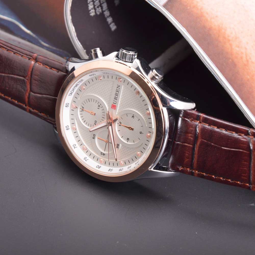 2015 New Fashion Brand Curren Waterproof Genuine Leather Strap Watch Clock Men Quartz Dress Watch For