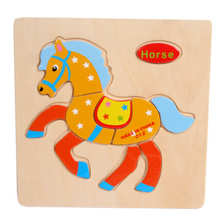 Toys For Children Wooden Horse Cartoon Animals Three-dimensional Children Educational Toys Puzzles Jigsaw Puzzle